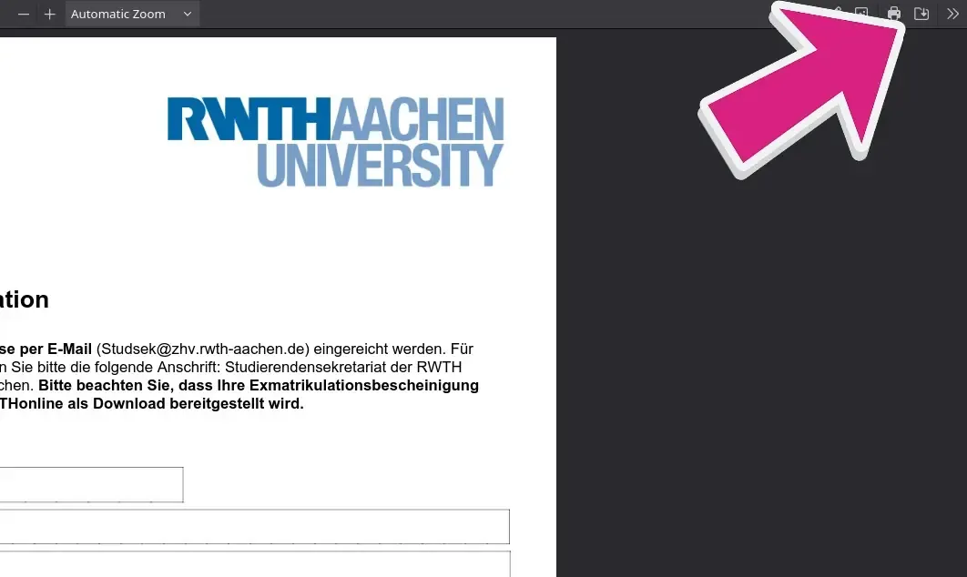 Exmatrikulationsbescheinigung Download Button