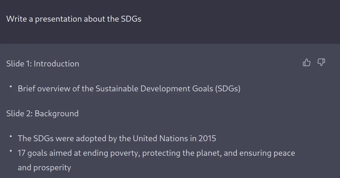 Presentation SDGs ChatGPT Prompt